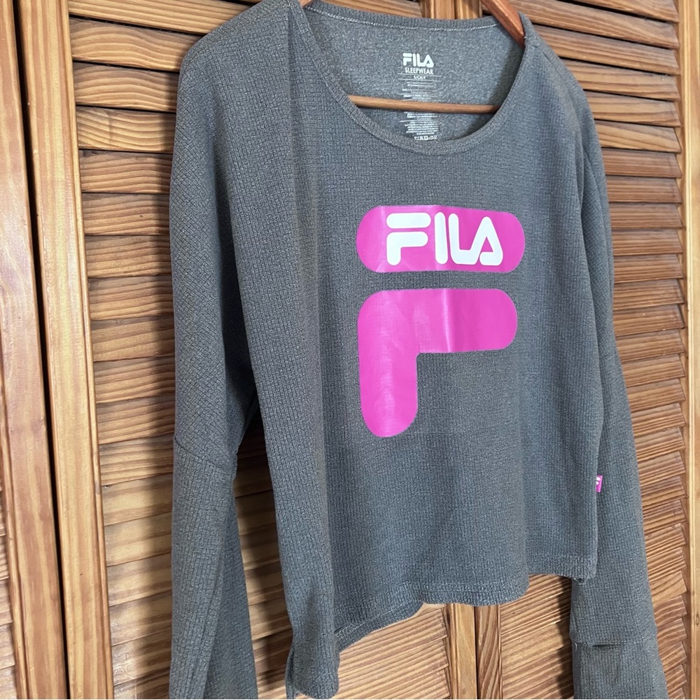 Fila Gray Waffle Knit Long Sleeve Crop Top Sleepwear Pyjama Shirt Women’s Small - Picture 5 of 10